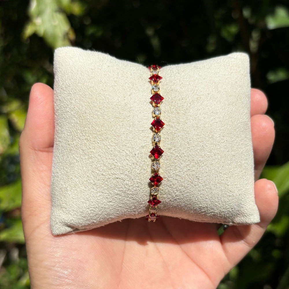 18K Gold Plated Stainless Steel Ruby Red Diamond Tennis Bracelet